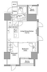 ザ・パークハビオ横浜関内 2LDKの間取図画像