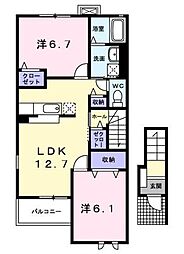 ベルグランIII 2階2LDKの間取り