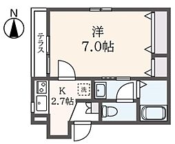 エスパシオ上原 3階1Kの間取り