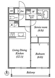 JR中央線 武蔵小金井駅 徒歩9分の賃貸マンション 3階2LDKの間取り