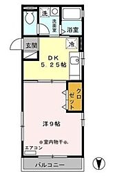 リヴェールコート 2階1DKの間取り