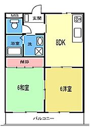 ファミールエポック 2階2DKの間取り