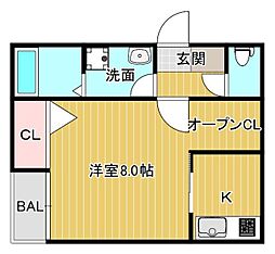 ブレイブベース糸島 2階1Kの間取り