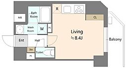 アリビス本郷三丁目 9階ワンルームの間取り