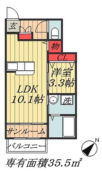 カムイインタラ ｜千葉県市川市田尻４丁目(賃貸アパート1LDK・1階・35.55㎡)の写真 その2