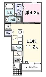 サミュール 1階1LDKの間取り