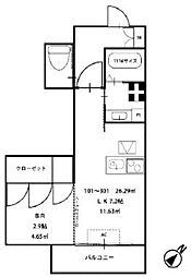 ａｌｍｏＢ棟 3階1LKの間取り
