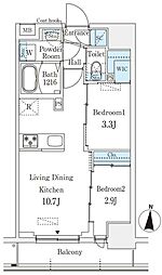 プライムブリス深川住吉 2LDKの間取図画像