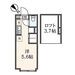 ハーモニーテラス中台 2階ワンルームの間取り