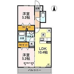 ピア サフィール 1階2LDKの間取り
