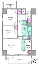 レジディア町屋 9階2LDKの間取り