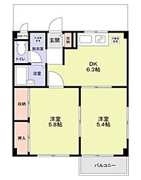 エステートピア野川 2DKの間取図画像