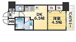 エステムコート三宮駅前2アデシオン 1LDKの間取図画像