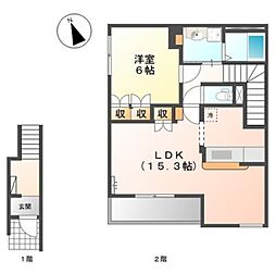 南海線 紀ノ川駅 徒歩11分の賃貸アパート 2階1LDKの間取り