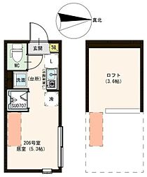 ハーモニーテラス中村南 ワンルームの間取図画像