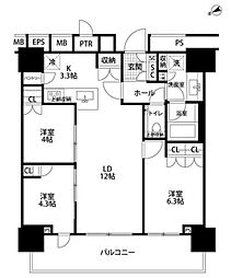 ザ・タワー十条 3LDKの間取図画像