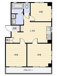 シャトウ中野アネックス 2階3LDKの間取り