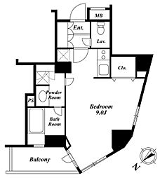 セントラルクリブ六本木 9階ワンルームの間取り