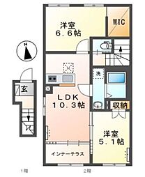 フルリール(fleurir) 2LDKの間取図画像
