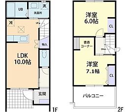 プランドールC 1階2LDKの間取り