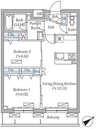 Rovine目黒東山 2LDKの間取図画像