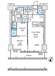 ロイヤルパークス赤羽ノース 9階2LDKの間取り