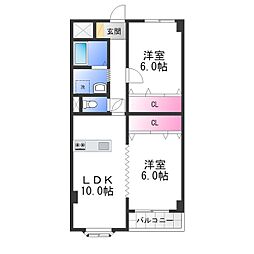 Etoneハイツ 3階2LDKの間取り