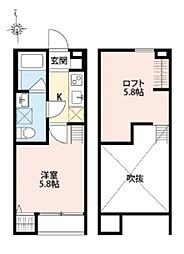 パルク八王子 2階1Kの間取り