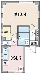 T-TWOビル 2階1DKの間取り
