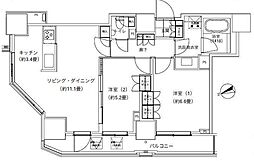 パークキューブ愛宕山タワー 4階2LDKの間取り