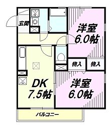 グランシャリオ 2階2DKの間取り