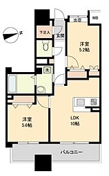 仙台市営南北線 五橋駅 徒歩2分の賃貸マンション 10階2LDKの間取り