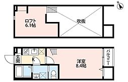 サンテラス浜野 1階1Kの間取り