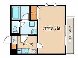 パルス中台 2階1Kの間取り