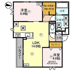 D-ROOM尾崎丁 3階2LDKの間取り