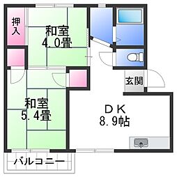フォーブル松南 2階2DKの間取り