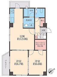 エルヴェ内堀 2階2LDKの間取り