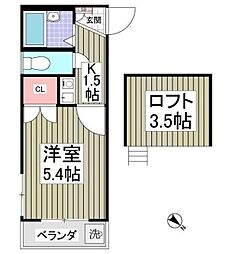 フリーダム C棟 2階1Kの間取り
