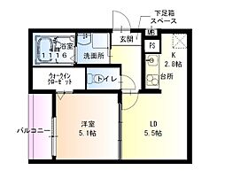 フジパレス羽衣II番館 1LDKの間取図画像