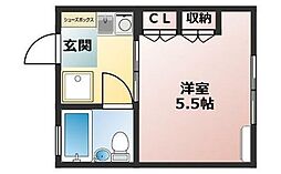 哲学堂フラッツ 2階1Kの間取り