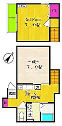 川崎市多摩区菅稲田堤3丁目アパート 1Kの間取図画像
