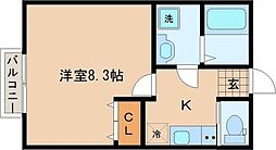 Noble台原 2階1Kの間取り