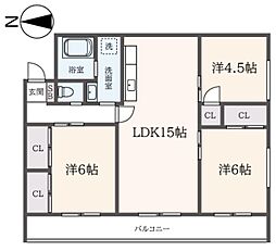 西川ビル 4階3LDKの間取り
