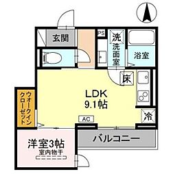 D-Sereno富士見町 1階1LDKの間取り