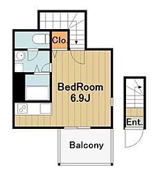 さくら 2階1Kの間取り
