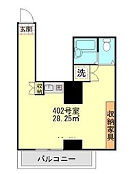 ライオンズマンション白山駅前 4階ワンルームの間取り