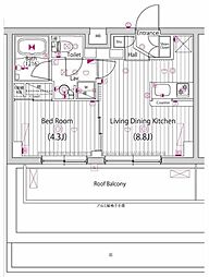 京王線 調布駅 徒歩9分の賃貸マンション 4階1LDKの間取り