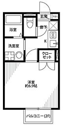 アムールマルシェ 2階1Kの間取り