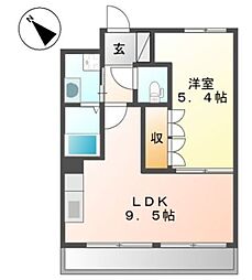 ディア・ベルジュ 1階1LDKの間取り