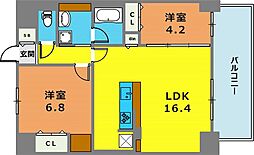 ラ フィエスタ新神戸 10階2LDKの間取り
